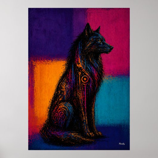 Expressionistischer schwarzer Wolf in Color Fields Poster (Vorne)