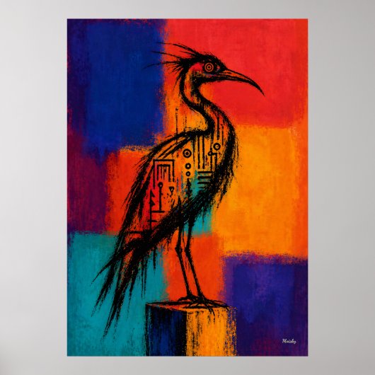 Expressionistischer Watvogel-Farbfelder abstrakt Poster (Vorne)