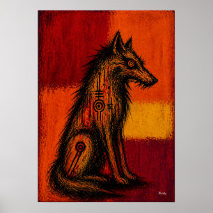 Expressionistischer Wolf in Farbflächen Abstract P Poster