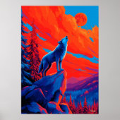 Expressionistischer Wolf unter karmesinrotem Mond  Poster (Vorne)