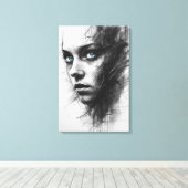 Expressionistisches Kohleporträt auf Leinwand (Insitu (Holzboden))