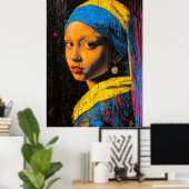 Expressionistisches Mädchen mit dem Perlenohrring Poster (Heimbüro)