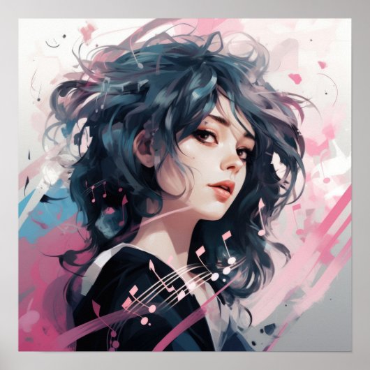 Expressive Anime Music Portrait Poster (Vorne)