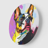 Expressive Boston Terrier Abstrakt Große Wanduhr (Winkel)