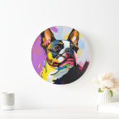 Expressive Boston Terrier Abstrakt Große Wanduhr (Zuhause)