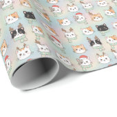 Expressive Cat Faces Christmas Santa Hats & Antler Geschenkpapier (Rolleneckpunkt)