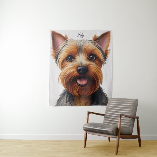 Expressive CloseUp Yorkshire Terrier Dog Portrait Wandteppich (Beispiel)