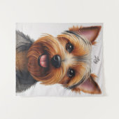 Expressive CloseUp Yorkshire Terrier Dog Portrait Wandteppich (Vorderseite (Horizontal))