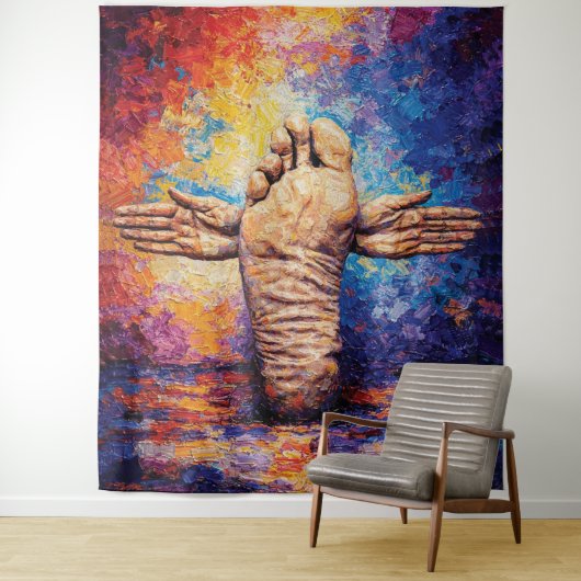 Expressive Foot with Arms Outstretched Vibrant  Wandteppich (Beispiel)