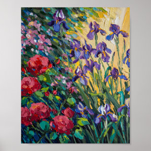 Expressive schwere Impasto-Blumen-Ölmalerei Poster