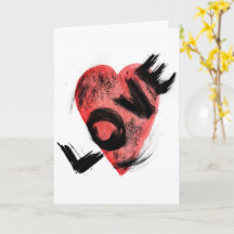 Expressiver Pinselstrich Rotes Herz LOVE Grußkarte