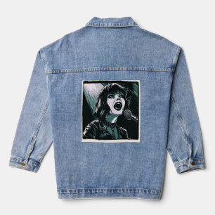 Expressiver Sänger Teal Music Lovers Shout It Out Jeansjacke