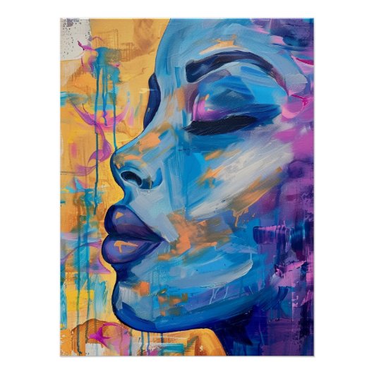 Expressives Blau-Porträt-Acrylgemälde Poster (Vorderseite)