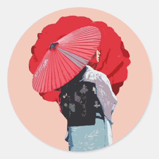 Expressivo Vermelho Kimono Japonês Arte Digital Runder Aufkleber (Vorderseite)