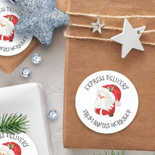 Expresslieferung von Santas Werkstatt Weihnachtsma Runder Aufkleber