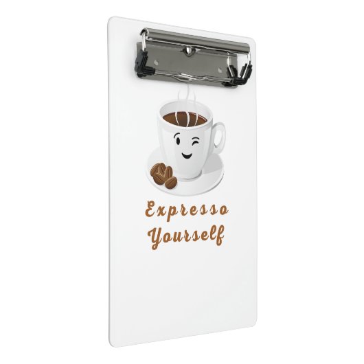 Expresso Yourself – Funny Smiling Coffee Tee Mini Klemmbrett (Schrägansicht)
