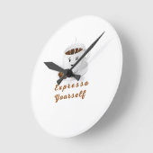 Expresso Yourself – Funny Smiling Coffee Tee Runde Wanduhr (Winkel)
