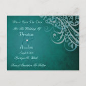 Exquisit Barock Aquamarin Save the Date Aquamarin  Ankündigungspostkarte (Rückseite)