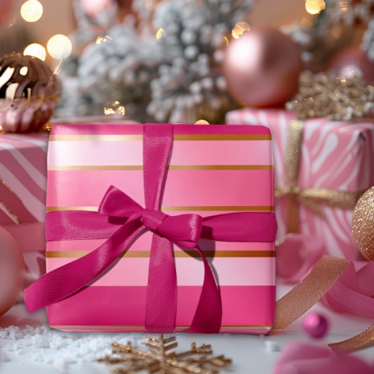 Exquisit Berry Pink und Gold gestreift Geschenkpapier