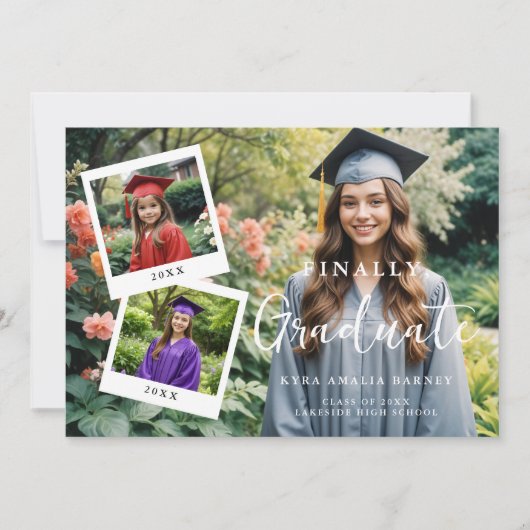 Exquisit Script Collage 4 Fotos Timeline Grad Einladung (Vorderseite)