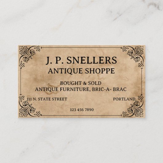Exquisite Antiquitätenhändler Visitenkarte (Vorderseite)