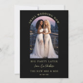 Exquisite Arch Photo Frame in Black Eloped Einladung (Vorderseite)