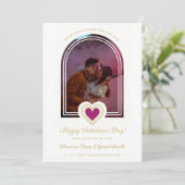 Exquisite Arch Romantic Luxury Lace Hot Pink Heart Save The Date (Stehend Vorderseite)