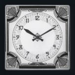 Exquisite Art Deco Clock Black and White Version Quadratische Wanduhr<br><div class="desc">Art Deco design with clear,  readable numbers.</div>