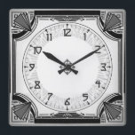 Exquisite Art Deco Clock Black and White Version Quadratische Wanduhr<br><div class="desc">Art Deco design with clear,  readable numbers.</div>
