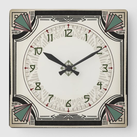 Exquisite Art-Déco-Uhr Quadratische Wanduhr (Vorderseite)