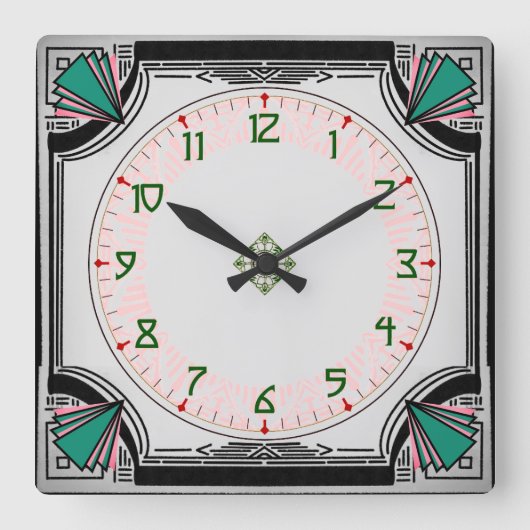 Exquisite Art-Déco-Uhr Vivid-Farbversion Quadratische Wanduhr (Vorderseite)