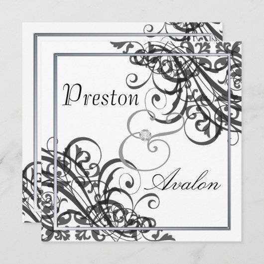 Exquisite Barock B&W Scroll Einladung (Vorne/Hinten)