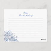 Exquisite Barock Blue Brautparty Rezept Karte (Rückseite)
