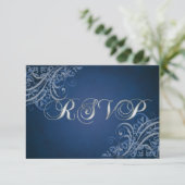 Exquisite Barock Blue Scroll RSVP Karte (Stehend Vorderseite)