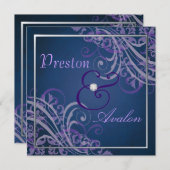 Exquisite Barock Lila Scroll Blauer Einladung (Vorne/Hinten)
