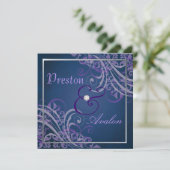 Exquisite Barock Lila Scroll Blauer Einladung (Stehend Vorderseite)