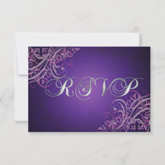 Exquisite Barock Pink Scroll RSVP Karte (Vorderseite)