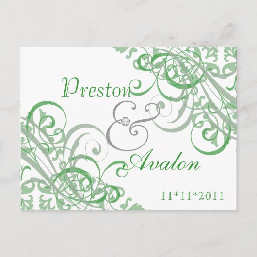 Exquisite Barock Save the Date Grüne Postkarte (Vorderseite)