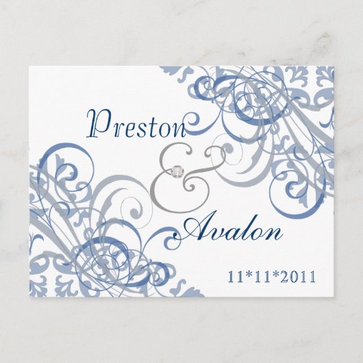 Exquisite Barockblau Save the Date Postkarte (Vorderseite)