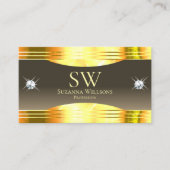 Exquisite beige braune Goldgrenzen mit Monogramm Visitenkarte (Vorderseite)