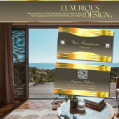 Exquisite beige braune Goldgrenzen mit QR-Code Visitenkarte