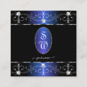 Exquisite Black Blue Verziert Ornaments Monogramm Quadratische Visitenkarte (Vorderseite)
