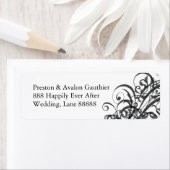 Exquisite Black Scroll White Wedding Address Label (Insitu)