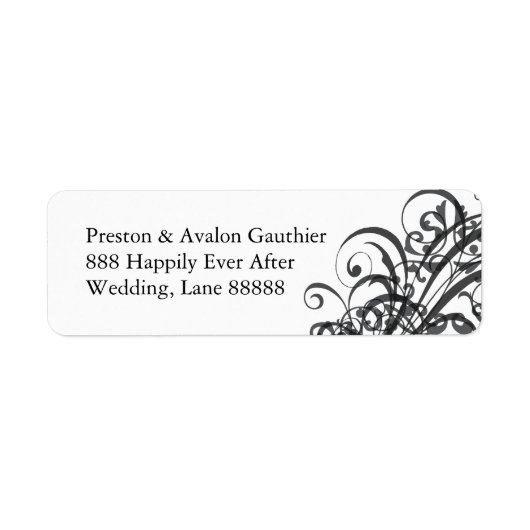 Exquisite Black Scroll White Wedding Address Label (Vorne)
