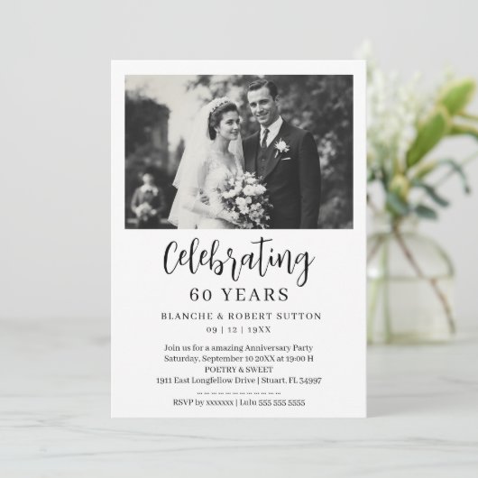 Exquisite Black White Elegant Wedding Anniversarie Einladung (Stehend Vorderseite)