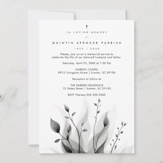 Exquisite Black & White Overlapping Leaves flowers Einladung (Vorderseite)