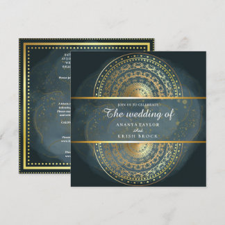 Exquisite blaue und schwarze Hochzeit Einladung