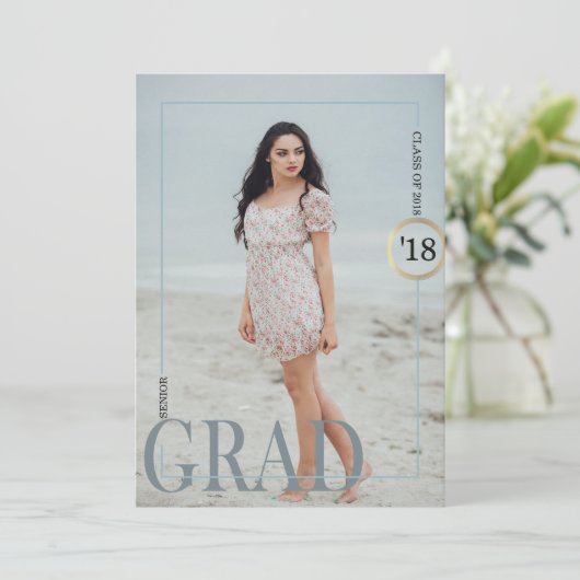 Exquisite Blauer Abschluss Einladung (Stehend Vorderseite)