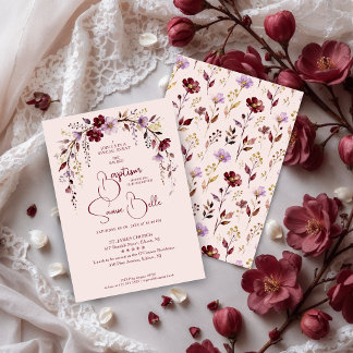 Exquisite Blooming Burgundy Arch Baptism Einladung