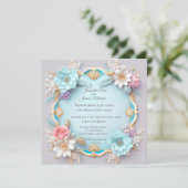 Exquisite Blu- und Goldblumen-Rahmen Einladung (Stehend Vorderseite)